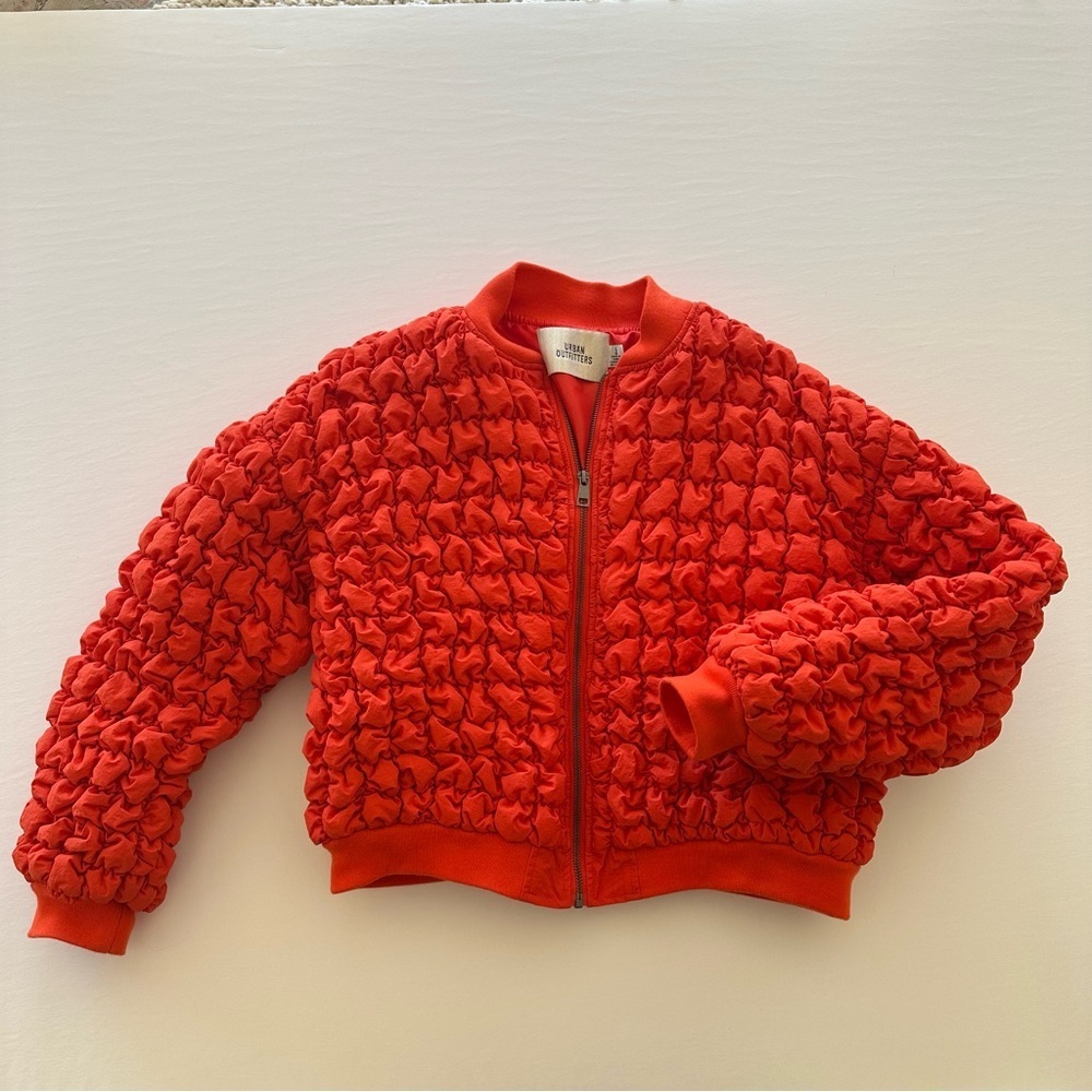 Urban Outfitters UO Bao Bubble Bomber Jacket Size Medium Orange - Picture 2 of 14